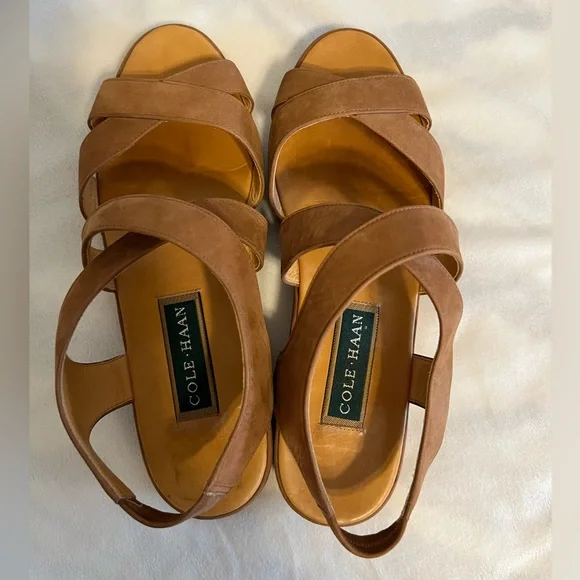 Women’s Cole Haan Criss Cross Tan Leather Suede Sandals size 9M - Picture 6 of 11